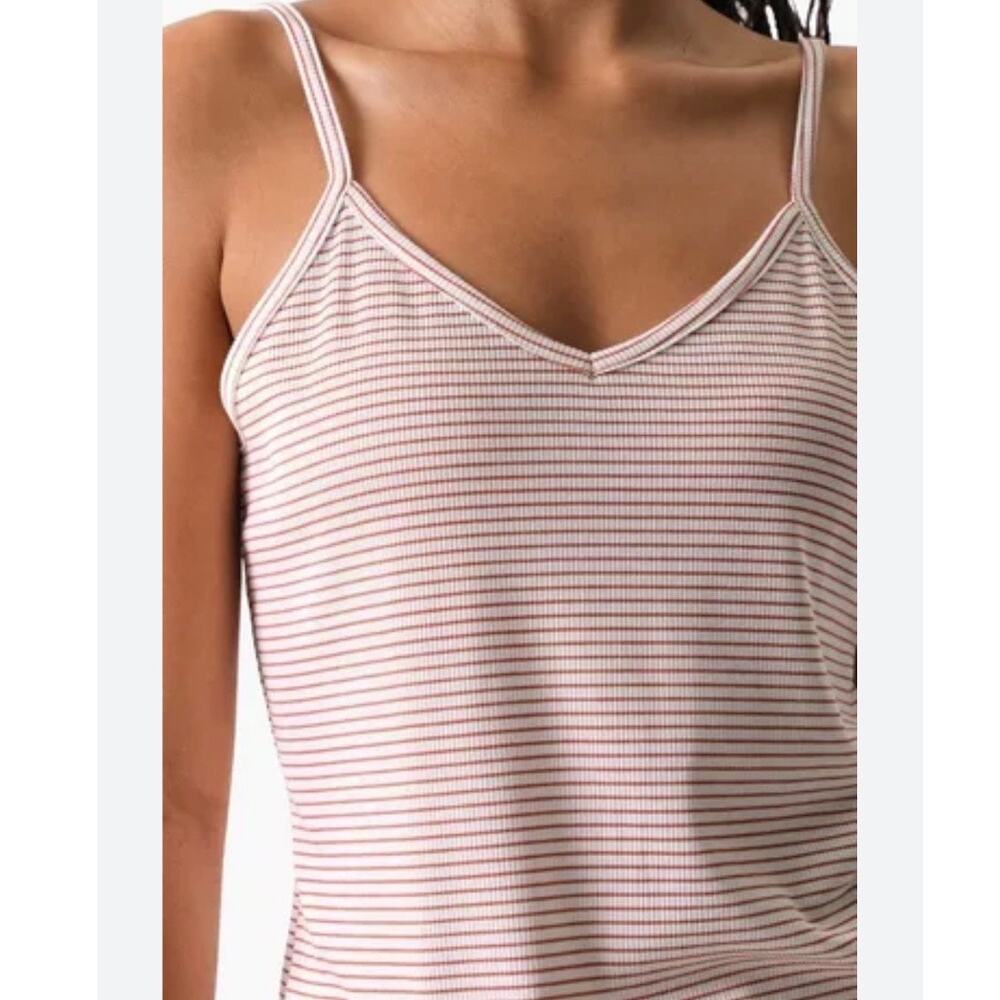 REFORMATION | Blush Pink White Stripe Striped Ribbed Tank Mini Strap | Large